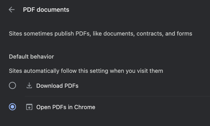 Browser settings for viewing documents